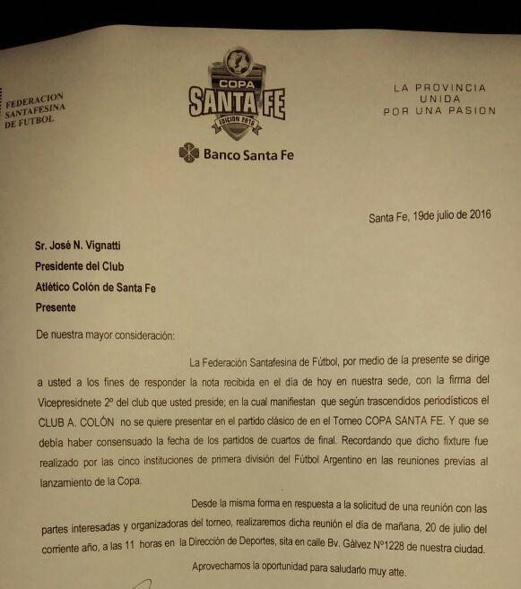 La Copa Santa Fe convoca a una reunión por el Clásico