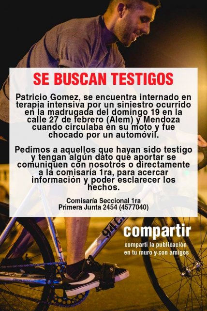 Santa Fe en Bici pide testigos sobre el accidente de uno de sus integrantes