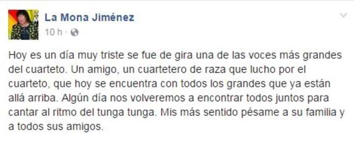 LA MONA JIMÉNEZ SE EXPRESÓ EN FACEBOOK TRAS LA MUERTE DE UN JOVEN EN EL SARGENTO CABRAL (video)