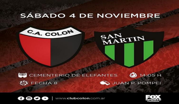 Colón busca subir en la tabla ante San Martín de San Juan, que llega ganador