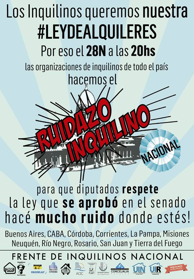 Inquilinos de todo el país anuncian un #Ruidazo 