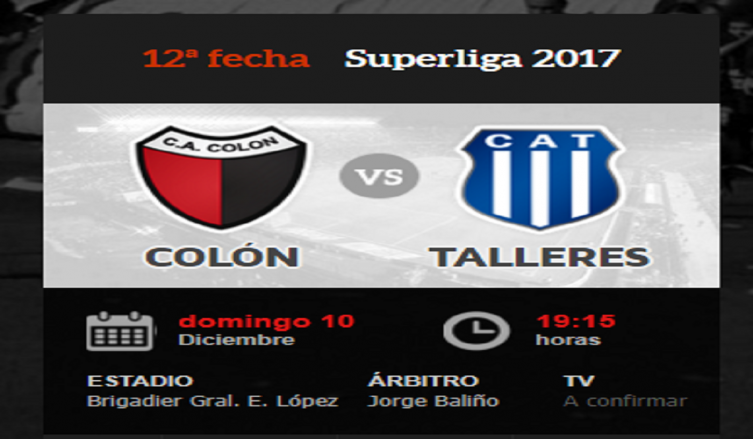 Colón intentará recuperarse ante el irregular Talleres para finalizar más arriba este año