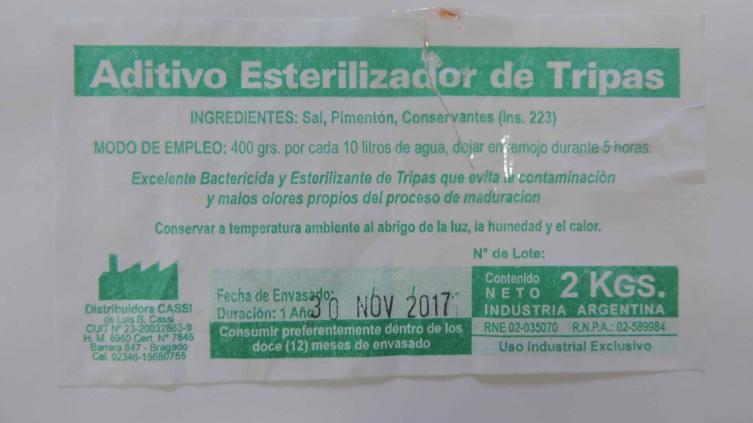 La Assal prohibió un “Aditivo Esterilizador de Tripas”