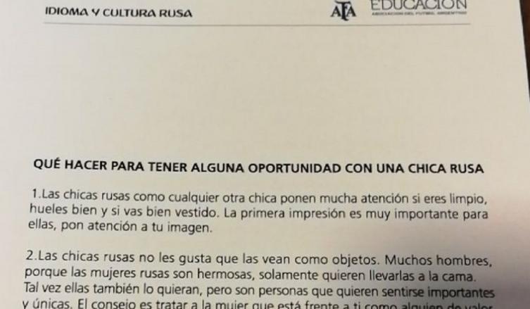 El comunicado de la AFA por el insólito manual para seducir mujeres rusas