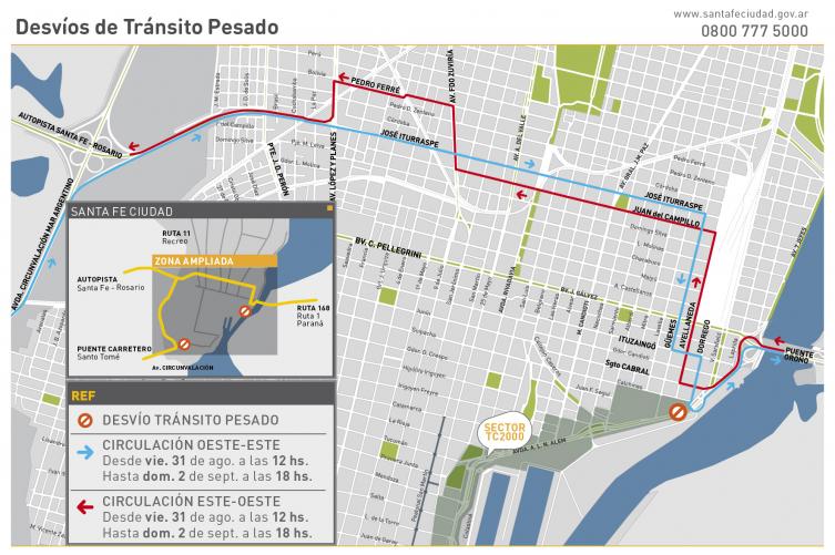 Desvíos y recomendaciones para la circulación vehicular