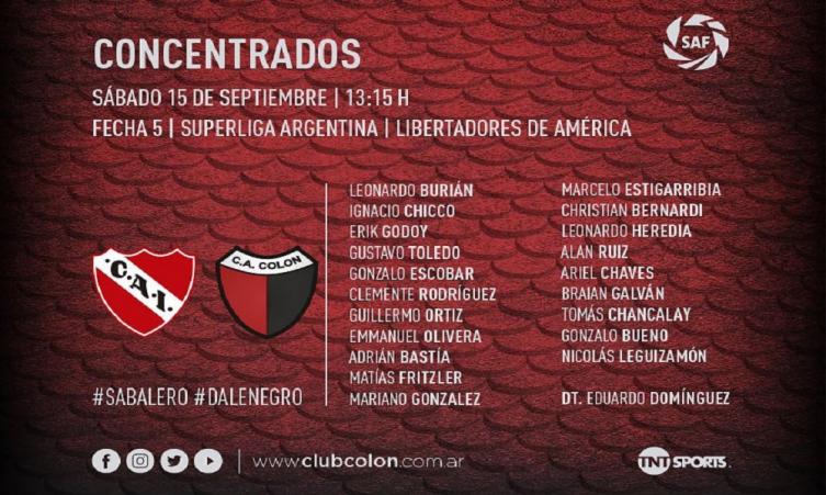 Los concentrados de Colón para visitar a Independiente