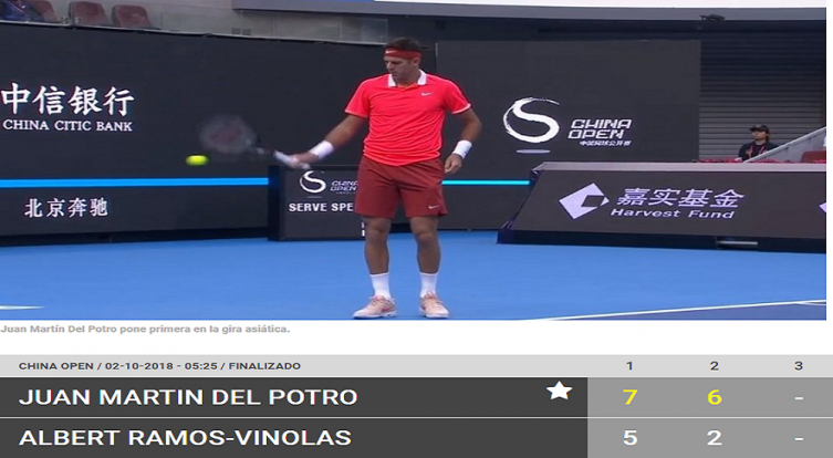 Buen primer paso de Juan Martín Del Potro en Beijing