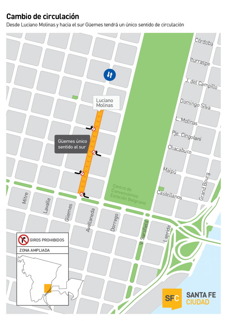 Cambia el sentido de circulación de calle Güemes