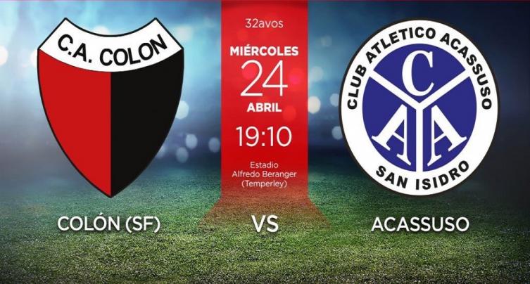 Colón buscará la recuperación y cobrarse la eliminación de 2015 ante Acassuso en la Copa Argentina