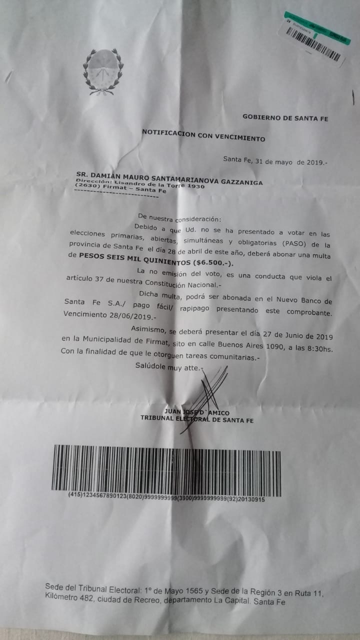 Falsas multas por no votar en las PASO
