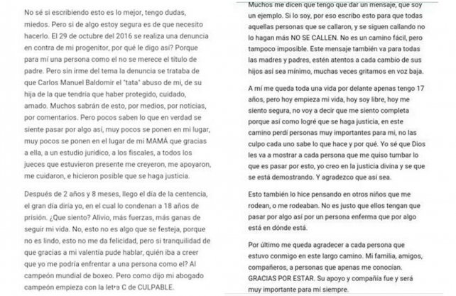 La carta de la hija de Baldomir 