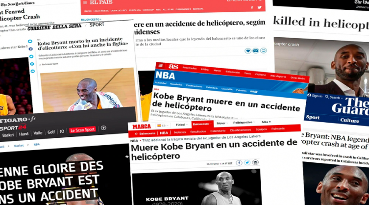 La trágica muerte de Kobe Bryant en los medios del mundo