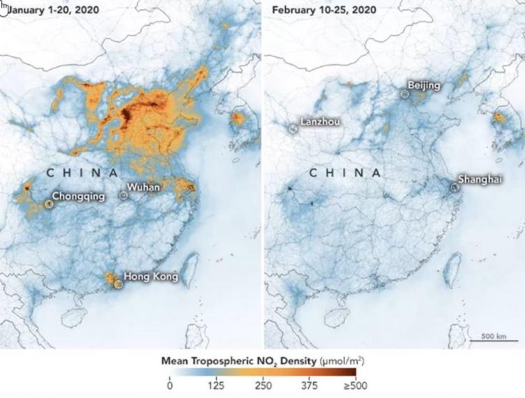 La NASA mostró cómo se redujo la contaminación en China por el coronavirus