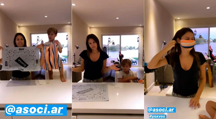 Pampita grabó un tutorial con uno de sus hijos para enseñar a hacer barbijos caseros 