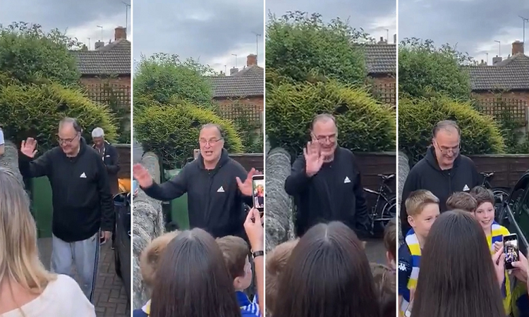 El festejo de Marcelo Bielsa con los fanáticos luego de lograr el ascenso con el Leeds