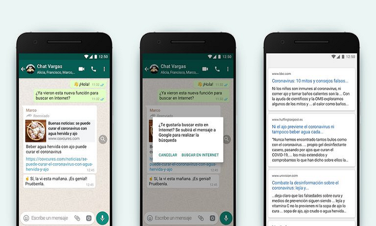 WhatsApp sumó búsquedas en internet para comprobar la información de los mensajes reenviados