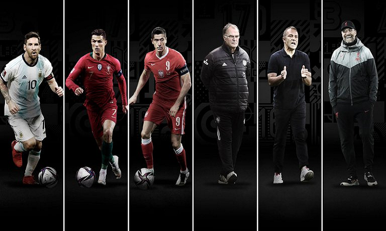 Los finalistas en The Best: Bielsa por el DT del año y Messi con Cristiano y Lewandowski
