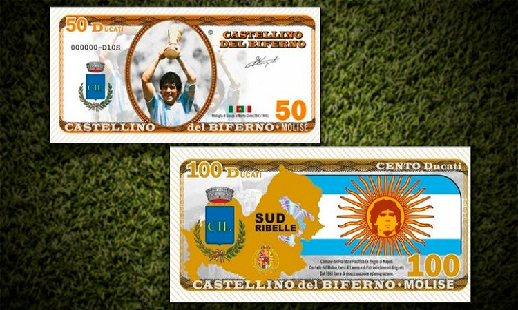 Las monedas y los billetes de Maradona que acuñaron en Italia