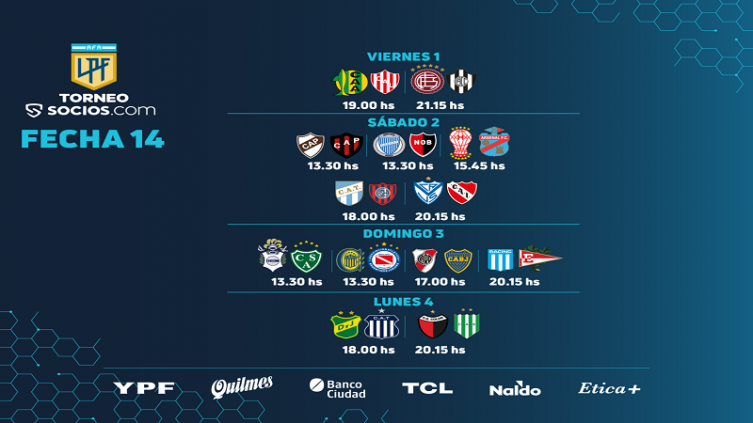 LPF: Grilla de partidos para la Fecha 14