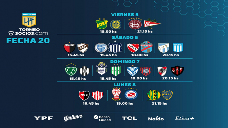 LPF: calendario de partidos para la 20ª jornada
