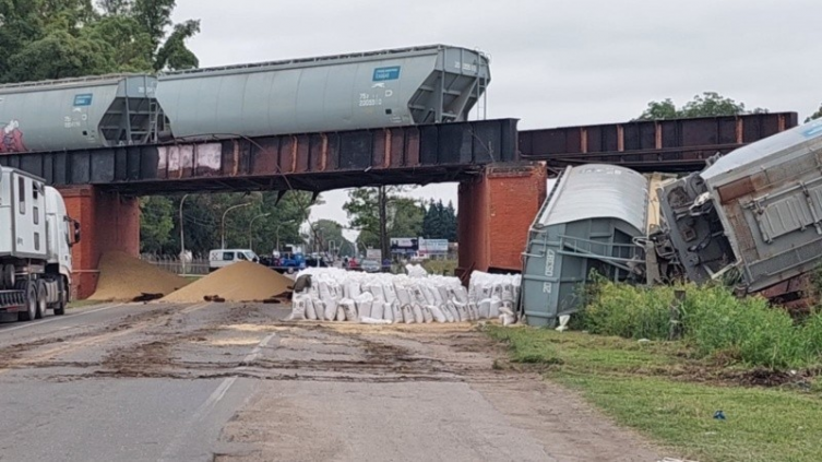 Tren descarriló en el puente y cayó en ruta 33