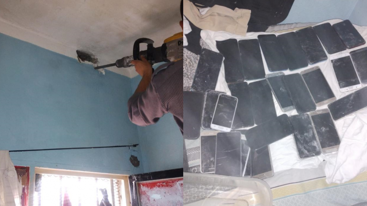 Hallan 37 celulares en el hueco de la pared de una celda