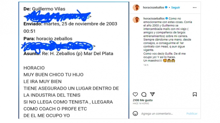 Un tenista argentino emocionado con un mail de Vilas hace 20 años