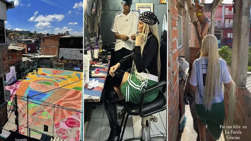 Wanda Nara y Mauro Icardi filmando en una favela de San Pablo