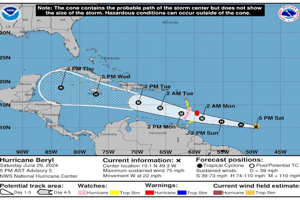 La tormenta Beryl se convirtió en huracán categoría 1
