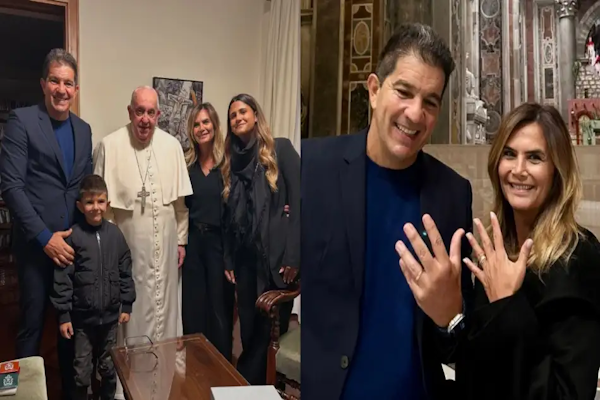 El Papa Francisco bendijo los anillos de Amalia Granata y Leonardo Squarzon