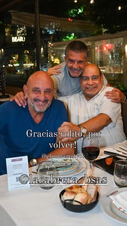 Roly Serrano con Osvaldo Laport y “Puma” Goity en su primera salida tras 9 meses de internación