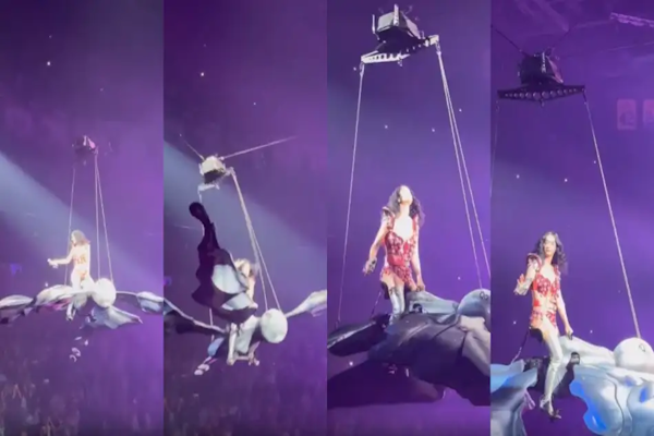 Katy Perry casi se cae de una mariposa gigante en su show