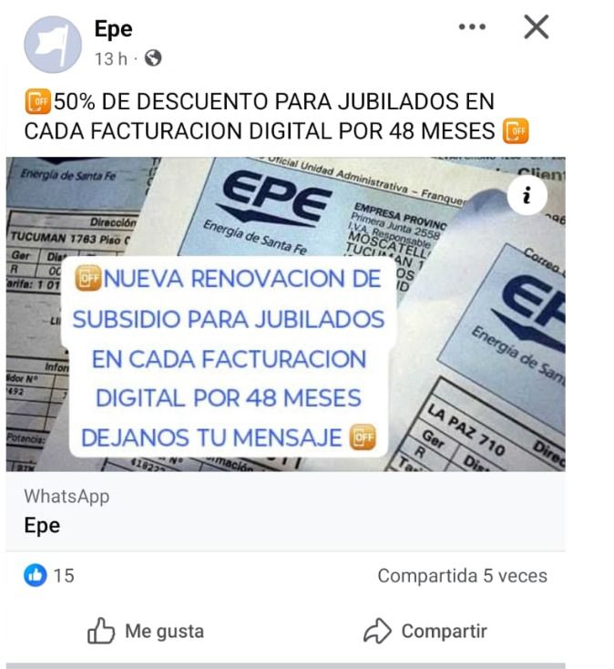 La EPE advierte sobre posibles intentos de estafa a usuarios de Santa Fe