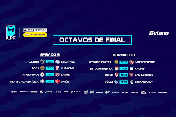 LPF: calendario para Octavos del Apertura 2026