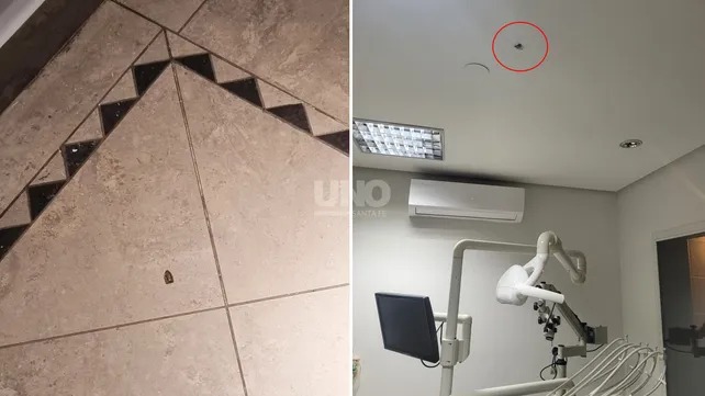 Una ojiva de 9 milímetros perforó el techo de una clínica odontológica 