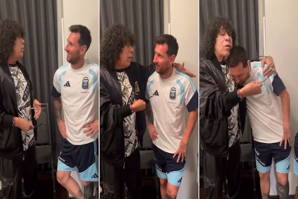 El encuentro entre Lio Messi y La Mona Jiménez durante el Mundial