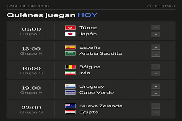 Mundial 2026: qué partidos se juegan hoy domingo 21 de junio