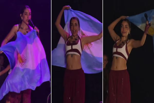 María Becerra ondeó la bandera argentina en su vuelta a España
